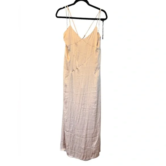 NWT Bardot Champagne Luxe Slip Dress Satin Silk Cross Back Strap Size 10/L - Picture 4 of 9